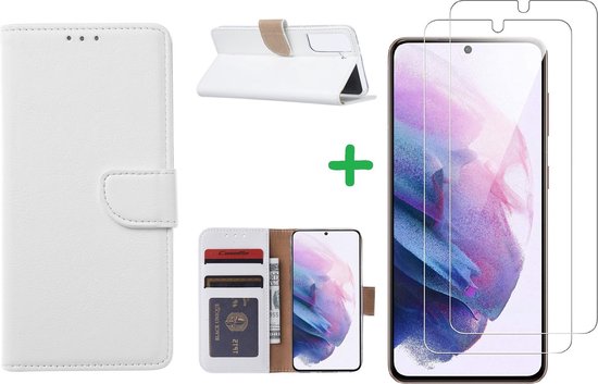 Hoesje Geschikt Voor Samsung Galaxy S21 Plus hoesje wallet case Wit - Galaxy s21 Plus hoesje bookcase portemonnee book case hoes cover hoesjes met 2 pack Screenprotector