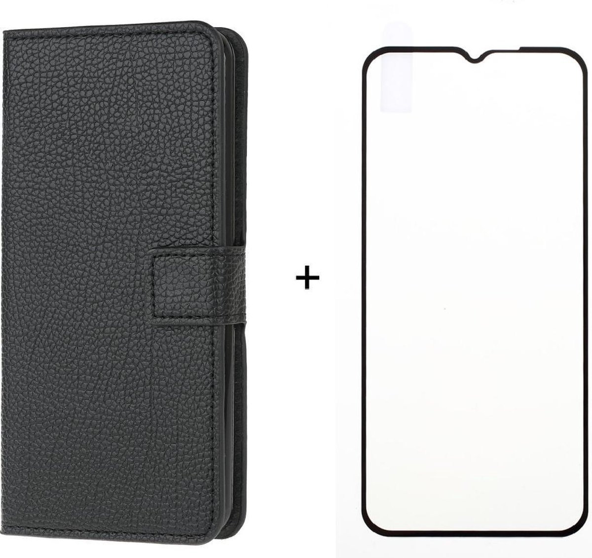 Motorola Moto G30 / G20 / G10 zwart agenda book case hoesje + full glas screenprotector
