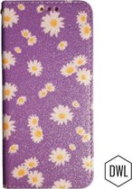 Hoesje voor Samsung Galaxy A51 - Margrietjes bloemen paars - Wallet book case cover bloemen hoesje - Siliconen binnenkant, Hoesje met leuk printje - met ruimte voor pasje en foto e
