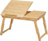 In hoogte verstelbare laptoptafel met lade, opvouwbare notebooktafel van bamboe, bedtafel, lezen, ontbijt, tekenen, 55 x (21-29) x 35 cm LLD01N