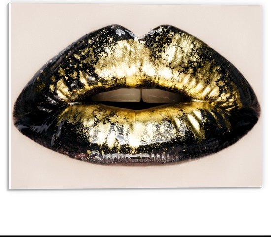 Forex - Lippen met Goud en Zwart - 40x30cm Foto op Forex
