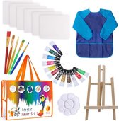 Acrylverf set – 5 Penselen – 12 kleuren verf – 6 Canvas Schildersdoek – Schilderen op Canvas speciaal voor kinderen