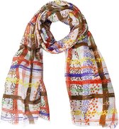 Een opvallende sjaal in vrolijke kleuren, met een patroon van stippen en strepen. Heel gemakkelijk te combineren vanwege de diversiteit aan kleuren. Voor uzelf of Bestel Een Kado
