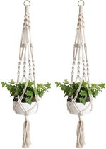 2 Stuks - Luxe Plantenhanger Katoen - Gevlochten Touw - Beige - Wit - Katoen - Ophangen Van Plantenpot - Woonaccessoires - Decoratieve Planthanger