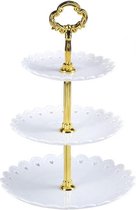 etagere 3 laags - etagere fruitschaal - kunststof - wit met goud - serveer - broodjes - cupcakes - fruit - vruchten - mand - JDI lifestyle®