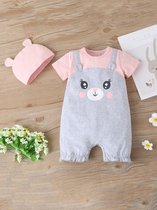 Baby Kleding 2-Delige Set - Roze / Grijs - Diertje - Baby Kleertjes - Dieren - Baby Kleding Jongens - Baby Kleding Meisje - Baby Pakje Jumpsuit - Unisex