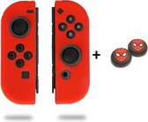 Gadgetpoint! | Nintendo Switch & Lite | Siliconen Joy-Con Controller Hoesjes + Thumbgrips (1 Set = 2 Thumbgrips) | Grip | Rood + Spiderman Zwart met Rood