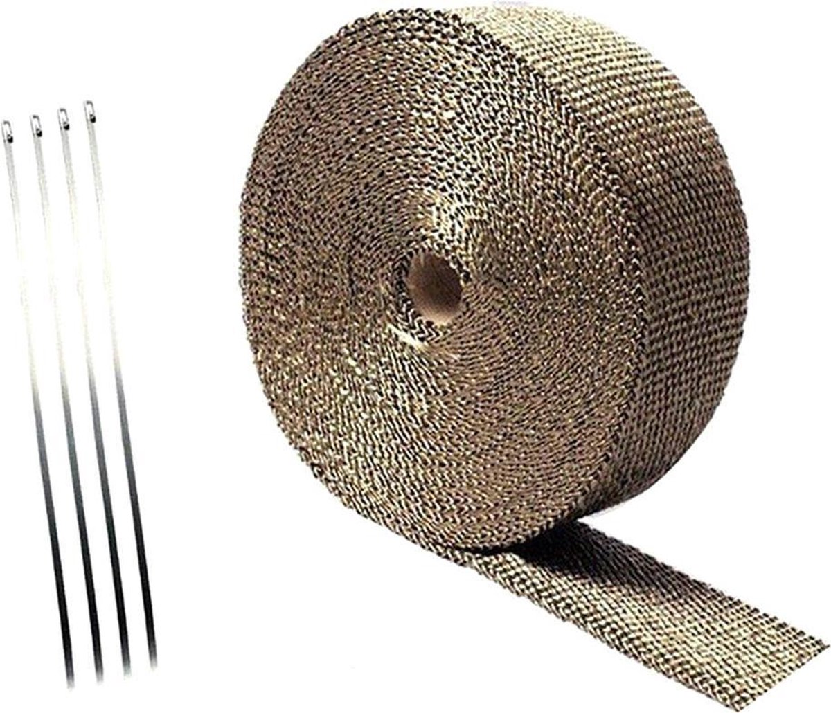 Hitteband - Heat wrap - Beige - 5m rol - Glasvezel - Uitlaat - Auto - Motor