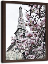 Foto in frame , Lente bij de Eiffeltoren ,70x100cm , Multikleur , wanddecoratie