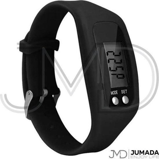 Jumada's Stappenteller - LCD Horloge - Armband - Tracker - Siliconen - Breed - Zwart