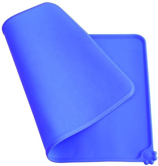 Fuzly – Siliconen Placemat Voor Voerbakken – Blauw – Antislip, Waterafstotend – Hond & Kat – 48X30Cm