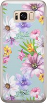 Samsung Galaxy S8 siliconen hoesje - Mint bloemen - Soft Case Telefoonhoesje - Blauw - Bloemen