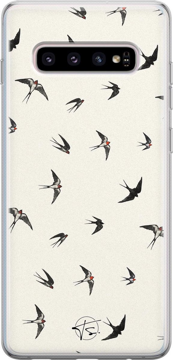 Samsung Galaxy S10 siliconen hoesje - Vogels / Birds - Soft Case Telefoonhoesje - Beige - Print