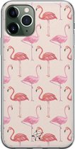 iPhone 11 Pro Max hoesje - Flamingo - Soft Case Telefoonhoesje - Print - Roze