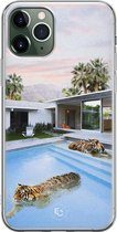 iPhone 11 Pro Max hoesje - Tijger zwembad - Soft Case Telefoonhoesje - Print - Multi