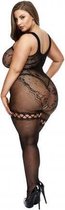 Baci - Kruisloze Catsuit Met Jarretel Look - Curvy - Queen Size (46 - 52) - Zwart - Sexy Lingerie & Kleding - Lingerie Dames -  Dames Lingerie - XL - Body / Panty