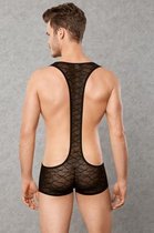 Kanten Heren Bodysuit - XL - Zwart - Sexy Lingerie & Kleding - Sexy Herenmode  -  Heren Lingerie - Heren Body