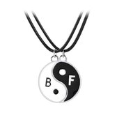 Kasey Vriendschapsketting aan zwart leren koord - BFF ketting voor 2 - Yin Yang BF