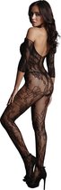 Lace Sleeved Bodystocking - Black -  - O/S - Lingerie For Her - Bodystockings