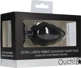 Extra Large Ribbed Diamond Heart Plug - Black - Butt Plugs & Anal Dildos - Ouch Silicone Butt Plug
