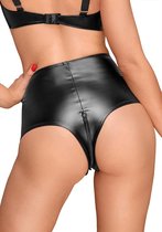 High waist wetlook shorts with handmade pleats - Black - L - Lingerie For Her - Pantie