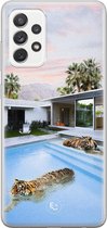Samsung Galaxy A72 siliconen hoesje - Tijger zwembad - Soft Case Telefoonhoesje - Multi - Print