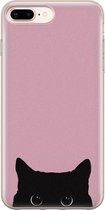 iPhone 8 Plus/7 Plus hoesje - Zwarte kat - Soft Case Telefoonhoesje - Print - Roze