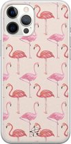 iPhone 12 Pro Max hoesje - Flamingo - Soft Case Telefoonhoesje - Print - Roze