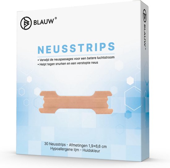 BLAUW® Neusstrips - Neuspleisters - Anti Snurk + E-book - Strips met Hypoallergene Lijm - 30 strips- Snurken - Neusstrips snurken - Breathe Right