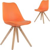 2 stoelen set scandinavisch design hout en PU oranje