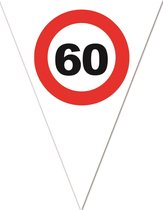 Leeftijd verjaardag vlaggenlijn met 60 jaar stopbord opdruk 5 meter - Plastic - 10-vlaggetjes per slinger - Feestartikelen/versiering