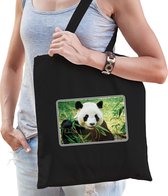 Dieren tasje met pandaberen foto - zwart - voor volwassenen - natuur / panda cadeau tas