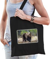 Dieren tasje met beren foto - zwart - voor volwassenen - natuur / beer cadeau tas