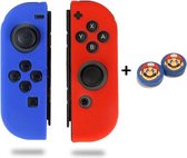 Siliconen Joy-Con Controller Hoesjes + Gaming Thumbsticks (1 Set = 2 Thumbgrips) | Geschikt voor de Nintendo Switch & Lite | Grip | Blauw/Rood + M