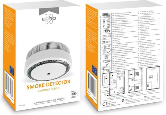 Détecteur de fumée Compact Design avec batterie de 10 ans (FS8010) ELRO