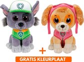 Ty Paw Patrol knuffel 2x zachte Rocky en Skye 15 cm met kleurplaat - schattig Kinder poppen speelgoed hondjes Nickelodeon