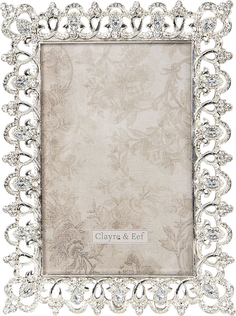 Clayre & Eef Fotolijst 11*2*17 cm / 7*13 cm Zilverkleurig Ijzer Glas Rechthoek Fotokader Wissellijst Foto Frame