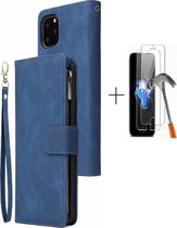 GSMNed - Leren telefoonhoesje Blauw - hoogwaardig leren bookcase Blauw - Luxe iPhone hoesje - magneetsluiting voor iPhone 12/12 Pro – Blauw - 1x screenprotector iPhone 12/12 Pro
