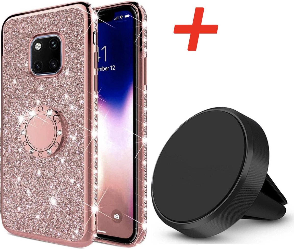 Huawei Mate 20 Pro Backcover - Roze - Magnetisch - Glitter TPU + Magneet