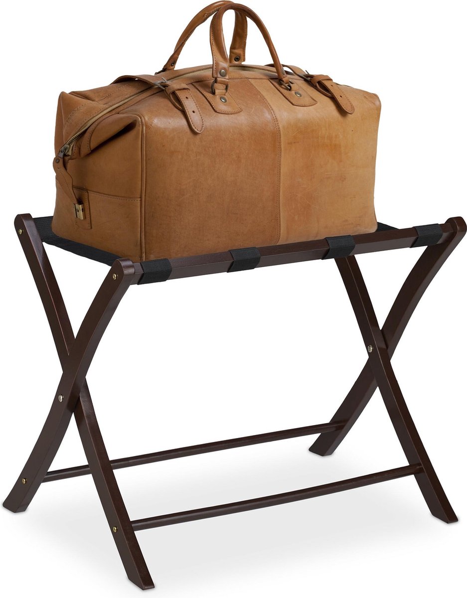Relaxdays kofferrek vouwbaar hout - kofferstandaard - bagagerek - inklapbaar frame - bruin