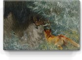 Jagende vos - Bruno Liljefors - 30 x 19,5 cm - Niet van echt te onderscheiden schilderijtje op hout - Mooier dan een print op canvas - Laqueprint.