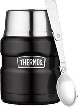 King Thermos Voedseldrager - Foodcontainer - Lunchbox - Voedselcontainer - Mat Zwart - 470ml - Met lepel