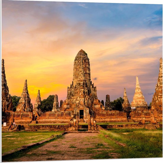 Foto: Forex zonsondergang achter tempel in thailand 80x80cm foto op forex