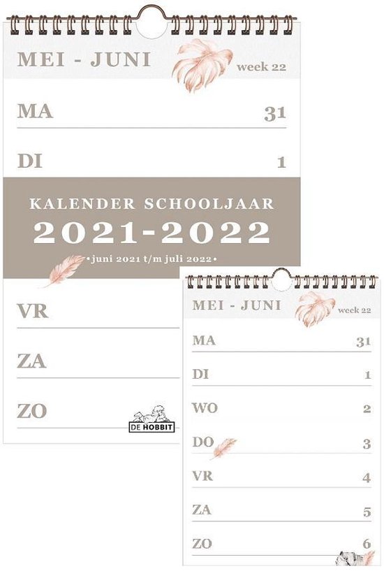 Hobbit schoolkalender 2021-2022 - SPIRAALKALENDER A4  D1 - ringband - omslag - weekoverzicht - A4 formaat - wit licht blauw - voor 2 personen - De Hobbit