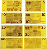 Vergulde Gulden Bankbiljetten Goud - 4 Delige Set (5, 10, 25 en 100 gulden) - Gouden Gulden - Verzameling - Collectie - Cadeau - Vaderdag Cadeautje