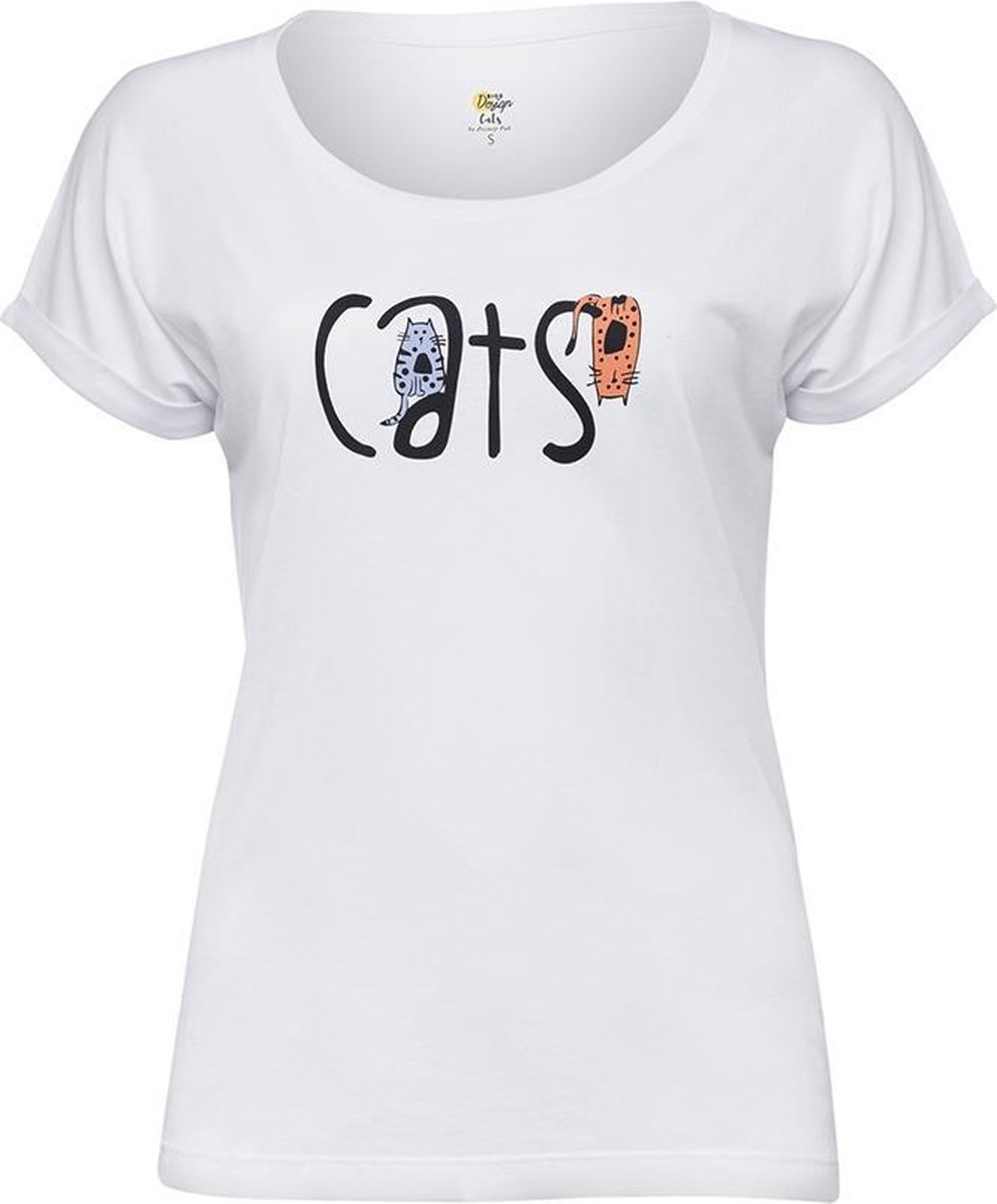 Biggdesign-Cats-T Shirt-Wit met opdruk letters en katten-50x75cm- Large