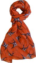 Lichte dames sjaal met zwierige zwaluwen | Oranje | mode accessoire | cadeau voor haar