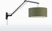 Wandlamp met Lange Arm - ANDES - Zwart Bamboe - Groen Linnen