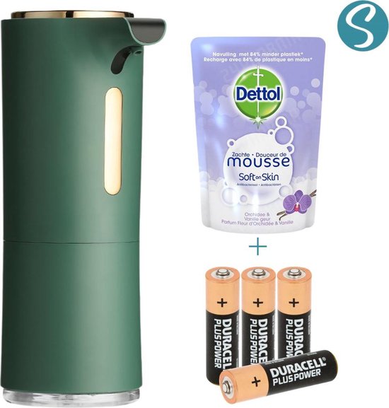 Green Lush Comfort - Automatische Zeepdispenser met Dettol Zeep Orchidee & Vanille - Batterijen - No Touch Handsfree Zeeppomp - Elektrisch met Sensor – Hygiënisch