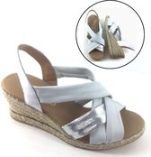 Stravers - Espadrilles Sandalen Sleehak Maat 35 Wit Leer Kleine Maten Espadrilles